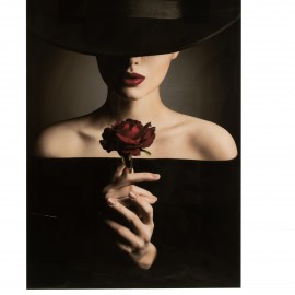 Tableau Verre Femme avec Rose 100x150