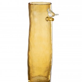 Vase Oiseau verre Jaune H.32cm