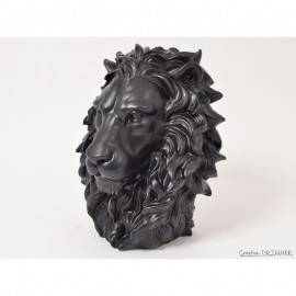Sculpture Tête de Lion Noir H.44cm