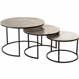 Série de 3 Tables Basses Argent en Aluminium