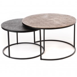 Série de 2 Tables Basses en Aluminium Noir et Doré